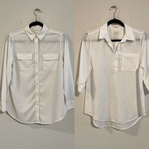 Chico’s Women Button Front Tops (2) Medium White Linen Preppy Contemporary